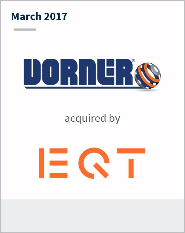 March 2017 Dorner Manufacturing has been acquired by EQT