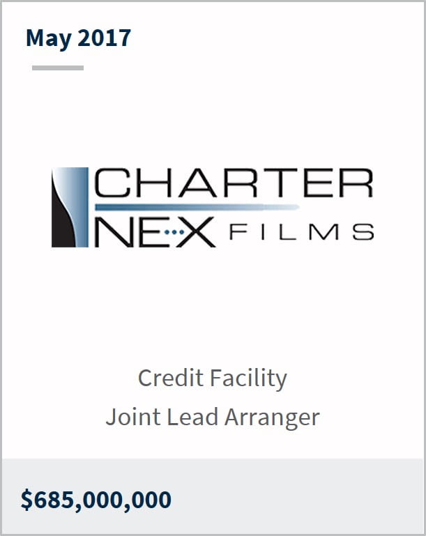 May 2017 CharterNex Films $685,000,000 credit facility joint lead arranger