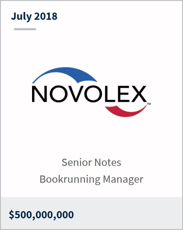 July 2018 Novolex $500,000,000 senior notes bookrunning manager
