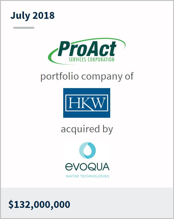 July 2018 ProAct a portfolio company of HKW has been acquired by Evoqua $132,000,000