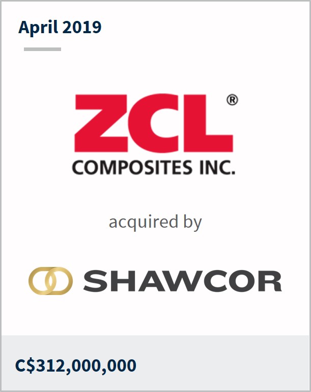 April 2019 ZCL Composites has been acquired by Shawcor C$312,000,000