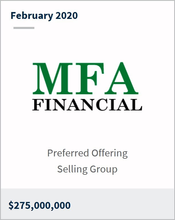 February 2020 MFA Financial $275M preferred offering selling group