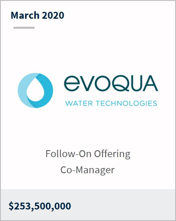 March 2020 Evoqua $253,500,000 follow-on offering co-manager