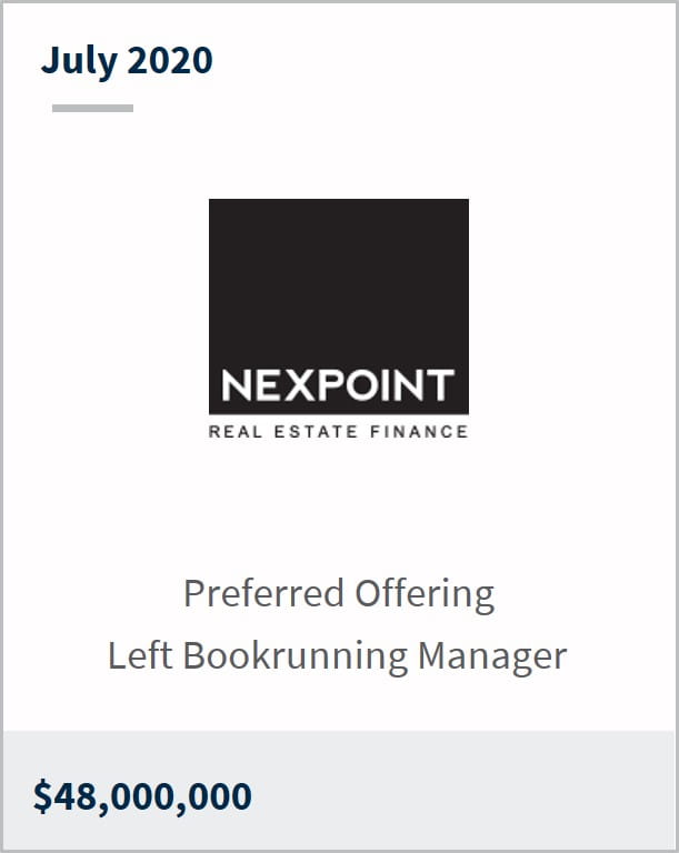 July 2020 NexPoint Residential Trust $48,000,000 preferred offering left bookrunning manager 