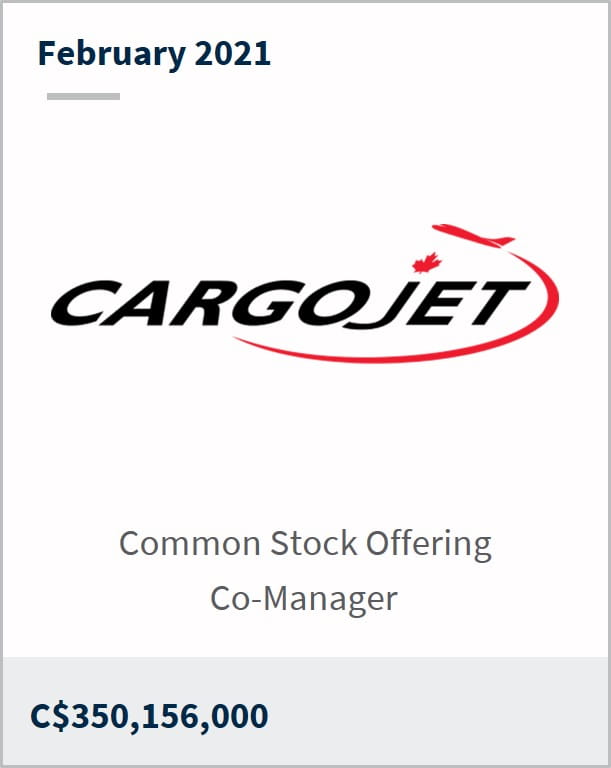 February 2021 Cargojet $350,156,000 common stock offering co-manager