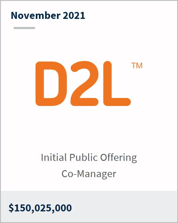 November 2021 D2L $150,025,000 initial public offering co-manager 