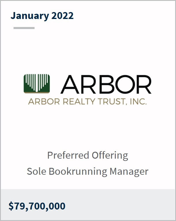 January 2022 Arbor Realty Trust Inc. $79,700,000 Preferred Offering Sole Booking Manager