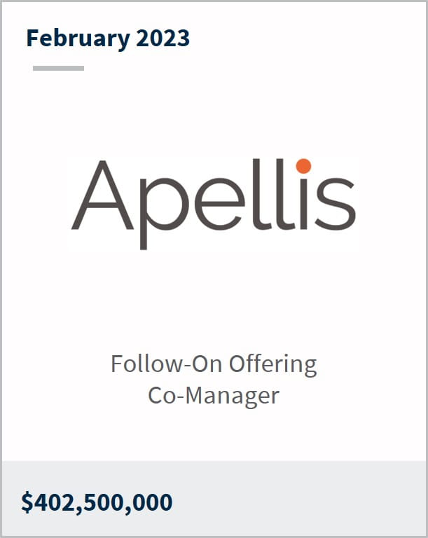February 2023 Apellis Pharmaceuticals Inc $402.5m Follow-On Offering Co-Manager