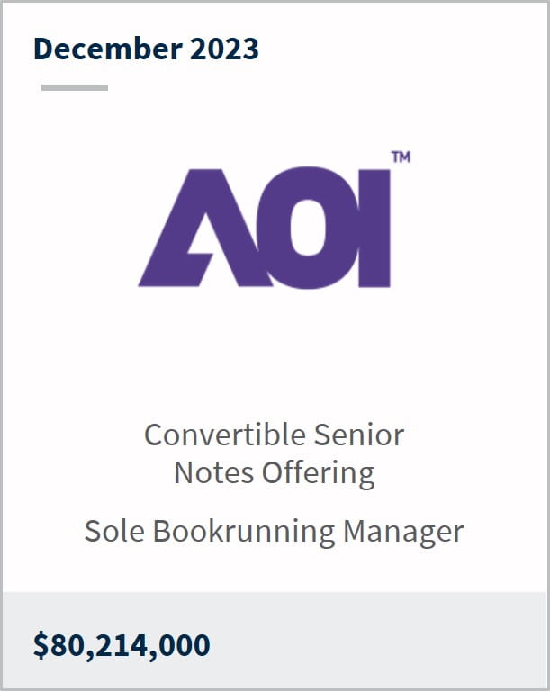December 2023 AOI $80,214,000 Convertible Senior Notes Offering Sole Bookrunning Manager