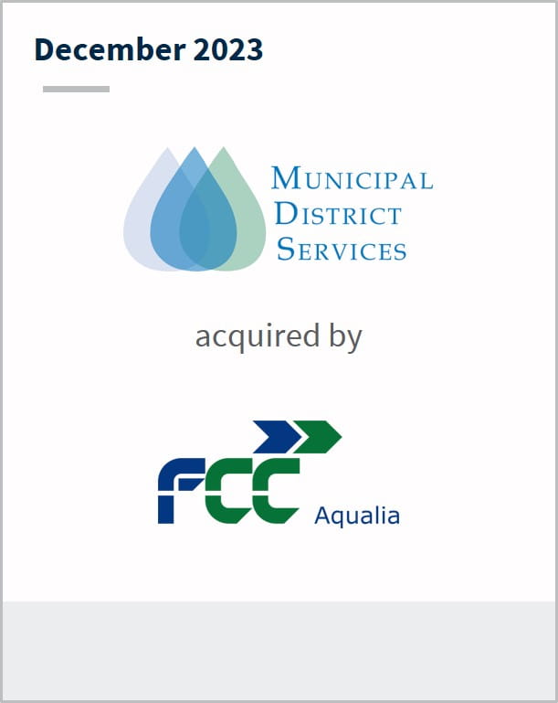 December 2023 Municipal District Services Has been acquired by Aqualia 