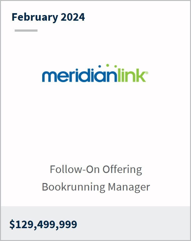 February 2024 MeridianLink $129,499,999 Follow-On Offering Passive Bookrunning Manager
