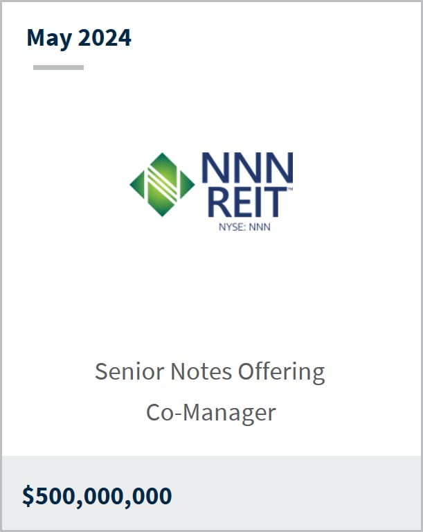 May 2024 NNN REIT $500m Senior Notes Offering Co-Manager