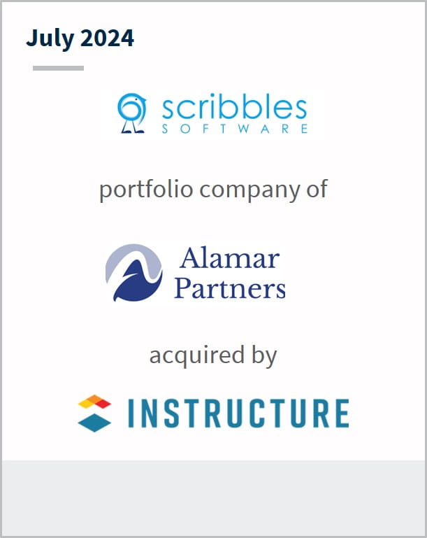 July 2024 Scribbles Software A portfolio company of Alamar Partners Has been acquired by Instructure