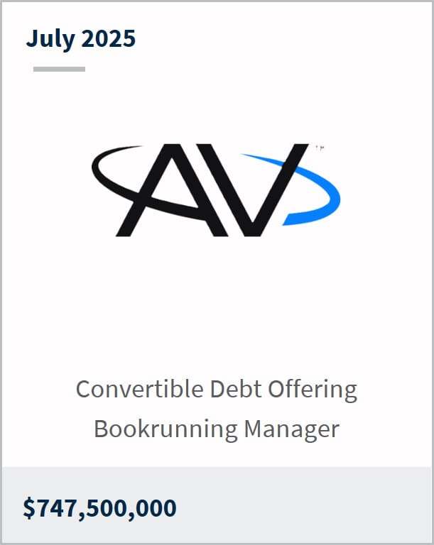 July 2025 AV Convertible Debt Offering Bookrunning Manager $747,500,000
