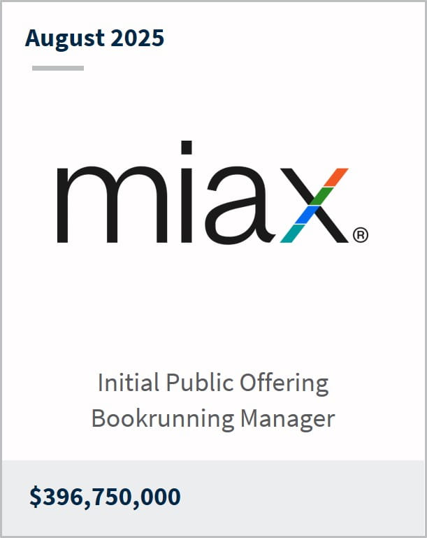 August 2025 miax Initial Public Offering Bookrunning Manager $396,750,000