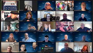 Associates and advisors smiling over Zoom during a bingo fundraising event